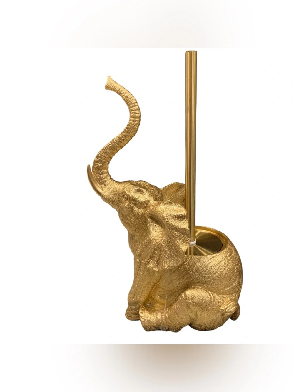 Gold-Tone Elephant  Figure - Trunk Up - Safari Toilet Brush Holder